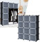 HENGMEI Kleiderschrank Garderobe Regalsystem mit Türen PP Kunststoff Aufbewahrung von Kleidung, Büchern DIY Montage Steckregal (12 Boxen mit Tür, Schwarz)