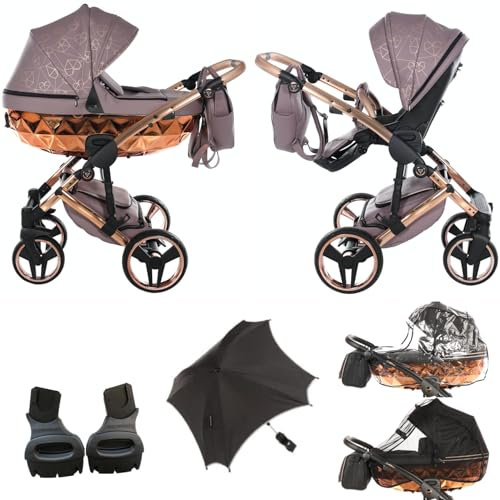 Neuheit! Original Junama Diamond Heart V3 Modulare Systeme Kombikinderwagen 2in1 + Original Adapter Exclusive Prams (04 Lila Kupfer)