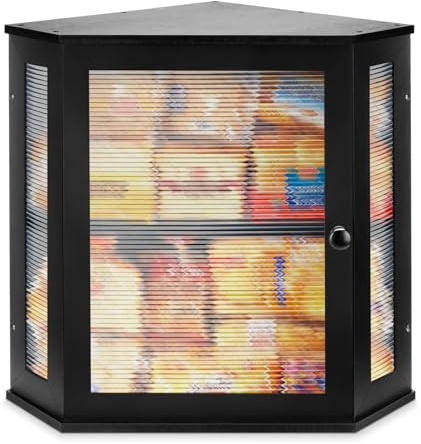 Large Corner Bread Bin, Bamboo Bread Box for Kitchen Countertops (Black) | Large Capacity Kitchen Bread Storage and Organizer with Corrugated Acrylic Wavy Window(42 x 33 x 28cm)