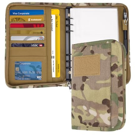 GLHFSONG Militär-Padfolio-Ringbuch mit 80 Blatt, 160 Seiten Blattpapier, Militär-Notizbuch mit Reißverschluss, Padfolio-Organizer, nachfüllbares taktisches Notizbuch, 6-Ring-A6-Notizbuch, 17 x 10,4 cm