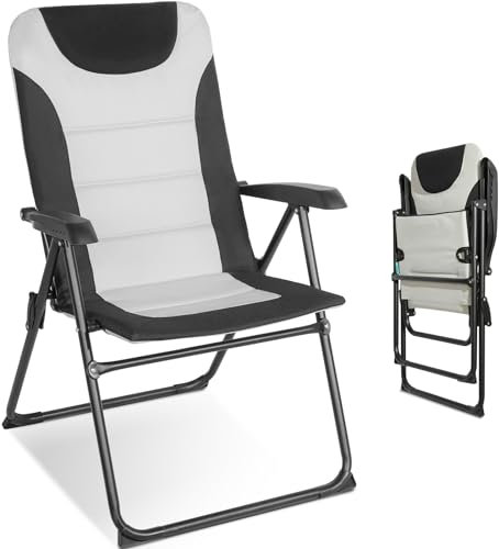 Homecall Campingstuhl Gartenstuhl Anglerstuhl Faltsessel Klappstuhl für Wohnwagen Outdoors, 5 Fach Verstellbarer Rückenlehne, Hochlehner mit Gepolsterter (Weiß)