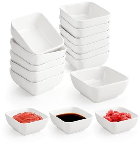 YKUKIZEE 12 PCS Small Ceramic Dip Bowls 3 Oz, White Porcelain Dip Bowls 7.4 cm, Soy Sauce Dip Bowls 85 ml for Ramekin Serving Side Dish Sushi Ketchup Snack BBQ Bowls
