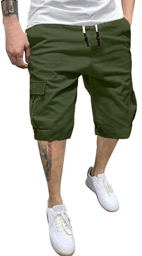 2024 – Herren-Shorts, einfarbig, Übergröße, lässig, modisch, gewebte Cargohose mit Taschen, Stern-Glitzer, AG, S