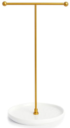 HQSHNY Schmuckständer Gold - 15 cm Keramikbasis x 30 cm Höhe Schmuckbaum, Schmuckhalter für Halsketten, Armbänder, Ringe, Ohrringe und Anhänger, Polarlichtweiß