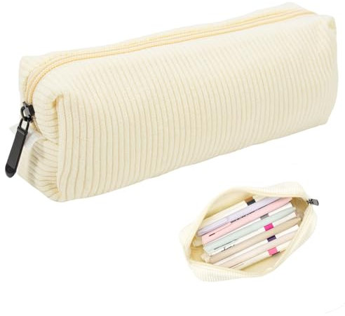 NATOSU Federmäppchen, Federmäppchen aus Cordstoff, Ästhetisches Schulmaterial für Mädchen, Teenager, Schule, Uni und Büro,Cord Federmäppchen beige