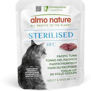 Almo Nature HFC Functional – Sterilised – Nassfutter für ausgewachsene Katzen – Pazifikthunfisch – 24 Beutel à 50g