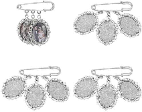 UNICRAFTALE 4 Stück Edelstahl Hochzeitsstrauß DIY Foto Charm Ovale Runde Anstecknadel Broschen Bastelset Für 3 Bilder Für Das Revers Oder Die Blumen Der Braut Mutter Der Braut Und des Bräutigams