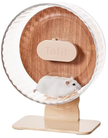 Tafit Silent Hamsterrad 22 cm mit Holzoptik-Rückwand – Höhenverstellbares, leises Laufrad mit Doppellagern für Zwerghamster, Mäuse, Igel & Kleintiere (Warmbraun)
