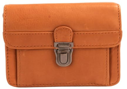 Luigi Umhängetasche aus Leder, Schnappverschluss, genähtes Muster, Reißverschlusstasche, kompakt, hautfarben, Compact