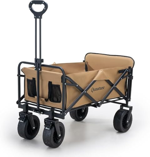 Qunature Chariot Pliable Robuste 150 kg de Capacité de Charge 180 L Polyvalent pour Plage, Courses, Pique-Nique Noir et Marron