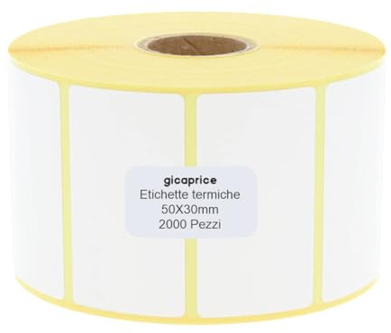 Etichette Termiche Bianche 50x30 mm - Rotolo da 2000 Pezzi con Anima da 40 mm - Etichette Adesive Permanenti Compatibili con Stampanti Termiche Zebra e Altro - Marca Gicaprice (50x30, 1)