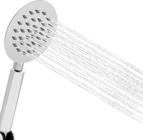All-Metal Handheld Shower Head - High Pressure Shower Heads for Low Water Pressure, Chrome Stainless Steel Universal Replacement Hand Showerhead Water Saving Powerful Shower Heads, Round Diameter 10CM