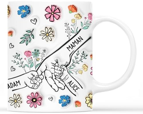 Cadeau Plus Mug Personnalisé Prénom - Mamie Tenant Les Mains - Fete Des Grands Meres Tasse (Modèle #9)