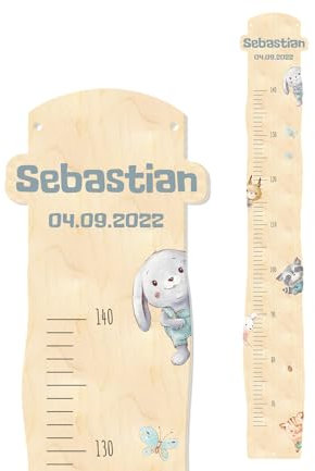 Kinder Messlatte aus Holz mit eigenem Namen personalisiert, verschiedene Motive, ca. 15 x 100 cm (Waldtiere)