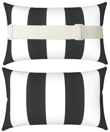 Hearda 2 Stück Kopfkissen für Chaiselongue, Wasserdicht Kopfstützenkissen für Liege mit Elastischem Band für Outdoor Garten Patio Strandkorb Deko (28 * 40cm,Schwarzer Streifen)