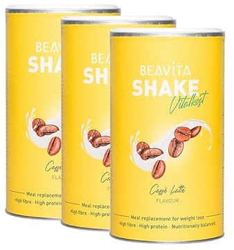BEAVITA Vitalkost Diät Shake Caffé Latte proteinreich, kalorienarm, vollwertiger Mahlzeitenersatz mit Vitaminen, Mineralien, Ballaststoffen, Gewichtsmanagement, Wohlbefinden, für 10 Shakes - 3x 572 g