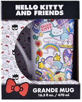 Hello Kitty and Friends Kawaii Pastel Ceramic Hot Chocolate Mug 470ml / 16.7oz, Official Sanrio Licensed Large Mug, Cute Drinkware for Tea, Coffee, Cocoa & Fans