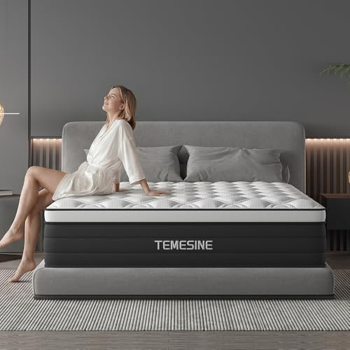 Queen Mattress, 14 Inch Hybrid Mattress in a Box with Individual Pocket Spring, Gel Memory Foam and Euro Top, Medium Firm Feel with Motion Isolation, Pressure Relief, Edge Support,Queen Size Black