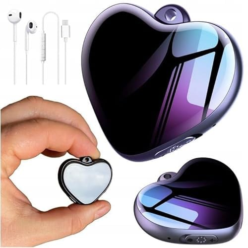 MBG line® Mini Enregistreur Vocal Q66 en Forme de Cœur | Dispositif d'Enregistrement Audio USB 8 Go | Dictaphone avec Activation Vocale, Audio HD 3072kbps, Réduction de Bruit