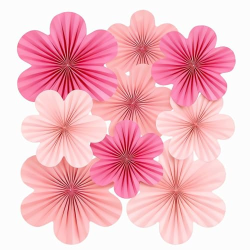 Aihoom 9 pcs Fleurs en Papier Décoration, Rose Décorations Papier, Decoration Octobre Rose, Rosace Suspendue pour Fête, Anniversaire, Vitrine, Événements et Célébrations