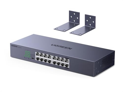 UGREEN Switch Ethernet Gigabit 16 Porte Montaggio Desktop o a Parete | Hub Rete LAN 1000Mbps per Ufficio e Casa Multiporta RJ45 Compatibile con PC TV Stampante Telecamera Router
