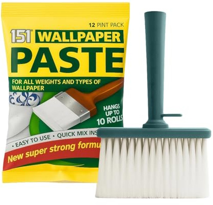 Wallpaper Paste & Brush Set Extra Strong Adhesive Quick Mix Formula for Vinyl Heavy Smooth Textured & Lined Walls Easy DIY & Professional Application 200g (12 Pints)