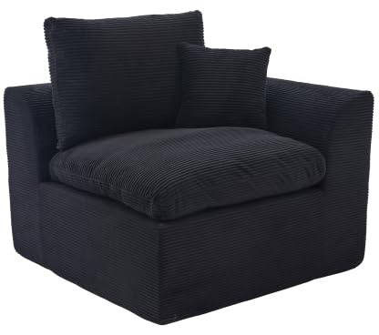 dowowdo Sofa Einzelsitz Sessel - Nordischer Stil Cord Bezug Abnehmbar, Als Zweisitzer Kombinierbar, Weich & Bequem, Inklusive Kissen, Schwarz