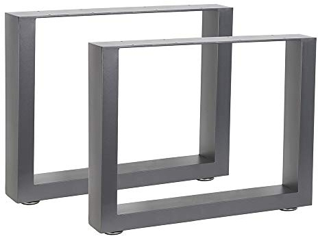 Mucola 2× Tischkufen aus Stahl – Tischgestell – Modernes Tischuntergestell aus Vierkantprofilen inkl. Bodenschoner – Stabile Tischbeine für Esstisch, Schreibtisch & Werkbank – Grau – 64x43 cm