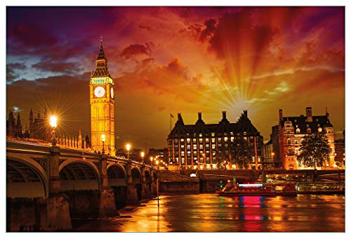 Wallario Küchenrückwand selbstklebend 90 x 60 cm, Motiv: London - Big Ben in strahlenden Farben | Spritzschutz abwischbar & pflegeleicht