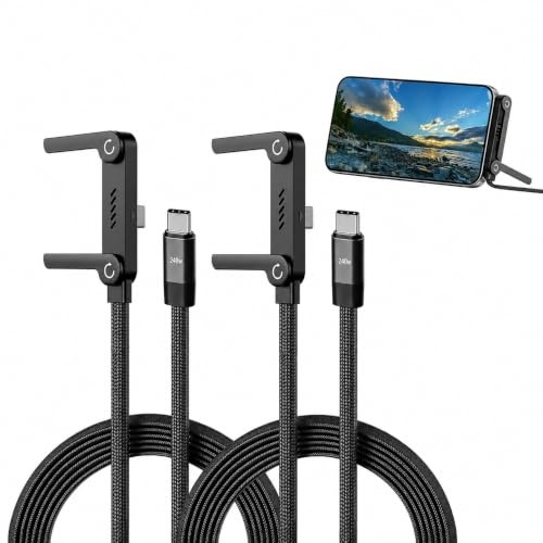 Câble de Recharge Invisible 2 en 1, 2 Pièce 1.5M Support Invisible Intégré | Câble USB C de Charge Rapide 240W, Nylon Tressé Câble de Charge Rapide Chargeur, pour Smartphone Tablette Bureau