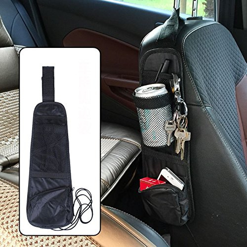 Vinsani® Car Seat Side Pocket Organizer – Multi-Purpose Hanging Storage Pouch for Phones, Keys, Drinks & Accessories – Waterproof Fabric with Adjustable Straps – 38 x 12.5 cm – Black
