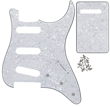 FLEOR Set of 8 Hole SSS Pickguard and Guitar Backplate with Screw for Vintage ST Style Guitar Parts Replacement,4Ply White Pearl
