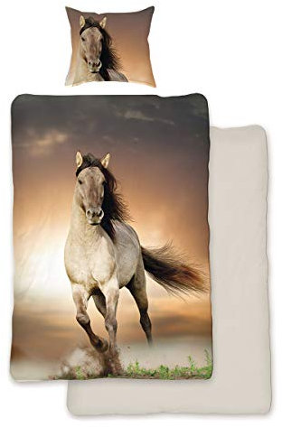 SkyBrands Renforcé Wendebettwäsche Pferd 1 Bettbezug 135 x 200 cm + 1 Kissenbezug 80 x 80 cm