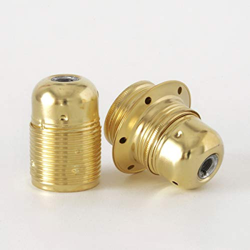 Fassung für Lampe E27, Metall Lampenfassung mit Außengewinde und Schraubringen, vermessingt mit Zugentlastung in Messing-Finish. 2 Stück