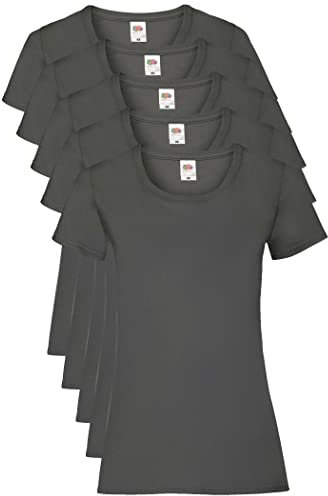 Fruit of the Loom Women Valueweight 5 T-Shirt, Grey (Light Graphite GL), 12 (Manufacturer Size:M/12) pack of 5