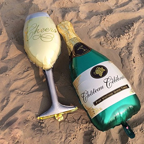 Happy Birthday Folienballon Motiv - Alles Gute zum Geburtstag Ballon Geschenk Deko Girl Boy Party 18 Kinder bunt JGA Dekoration Luftballon XXL Luftballon mini (Sekt/Chamgagner-Flasche mit Glas)