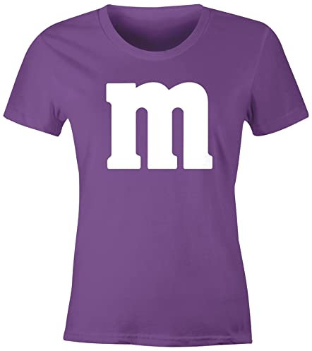 MoonWorks® Damen T-Shirt Gruppen-Kostüm M Aufdruck Kostüm Fasching Karneval Verkleidung Lila XS