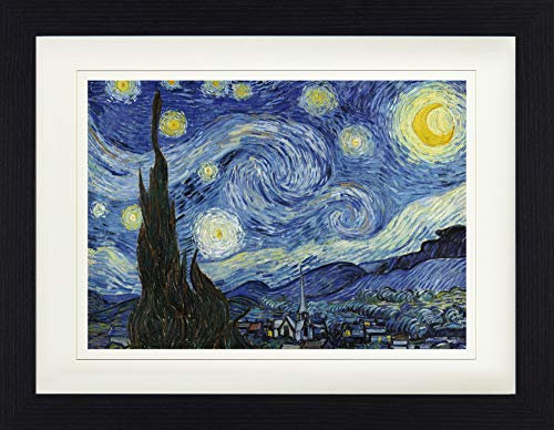 1art1 Vincent Van Gogh Poster Die Sternennacht, 1889 Gerahmtes Bild Mit Edlem Passepartout | Wand-Bilder | Im Bilderrahmen 40x30 cm