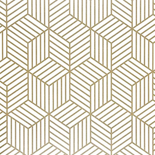 Goldfarbene geometrische sechseckige Tapete, abziehen und aufkleben, 45 x 207 cm, moderne Tapete, Kontaktpapier, Vinyl, wasserdicht, abnehmbar, selbstklebend, einfach zu bedienen