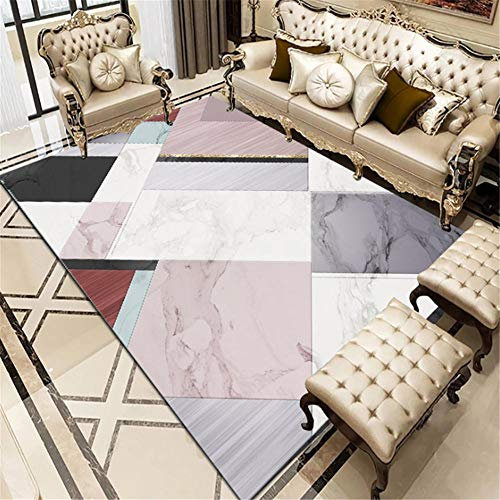 Wasser Aufnehmen Sofa Auslegware Stilvolle geometrische viereckige Kombination Design Schlafzimmer Wohnzimmer Teppich, maschinenwaschbare Bodenmatte umweltfreundlich atmungsaktiv Teppichboden pink 60