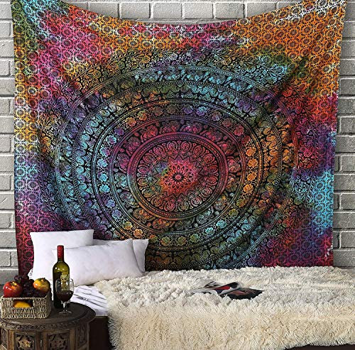 RAJRANG Mandala Wandtuch - Mehrfarbiger dekorativer Strandtuch-Hippie-Wandteppich Elefant werfen Wandteppich - 230 x 213 cm