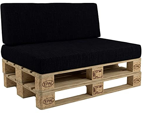 POKAR Palettenkissen Palettenauflagen mit abnehmbarem Bezug Palettenmöbel Palettensofa 2er Set: Sitzkissen 120x80 + Rückenlehne 120x40, Schwarz