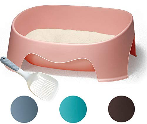 BPS Bandeja Gatos Gatitos Aseo Arenero Abierto para Mascotas Gatos con Pala Bandeja Sanitaria Plástica 4 Colores para Elegir 49.5 x 37 cm (Durazno) BPS-5592DR