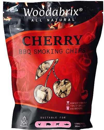 Woodabrix Astillas de Madera de Cerezo I Las astillas de Madera para Barbacoa Son aptas para carbón, Gas y Barbacoa/ahumador I 100% Natural y respetuosa con el Medio Ambiente I 800 Gramos (3,2 litros