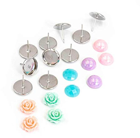 Vintageparts Cabochon-Set Frieda - DIY Bastel-Set für Blumen Ohrstecker - Schmuck & Ohrringe selber Machen - für Anfänger & Profis - Silberfarben