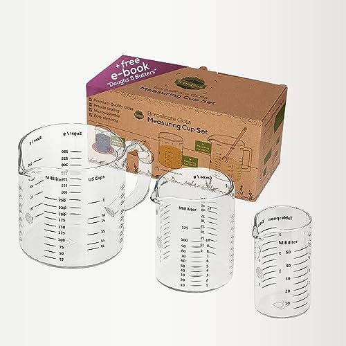 TreeBox Glass Measuring Cups with spout – Set of 3 – Heat-Resistant and Microwave-Safe – Dry and Liquid Measurements – Perfect for Baking, Cooking and Mixing