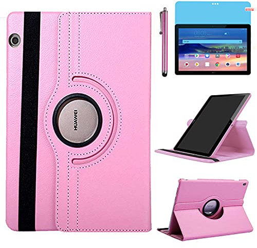 Funda para Huawei MediaPad T5 10 Casos 10.1 Inch Modelo AGS2-W09 AGS2-L09 AGS2-L03,360 Rotación Soporte Protección Cubrir,Tener bolígrafo,Película (Pink)