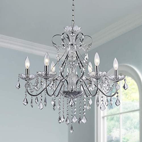Saint Mossi 6 Licht Kristall Kronleuchter Moderne Leuchte des Kronleuchters,Kristallhängendes Licht Regentropfen Kronleuchter für den Speisesaal,Schlafzimmer,Wohnzimmer,H58cm x D60cm, verchromt