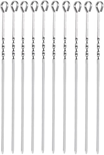 Kebab Skewers Set of 10 Stainless Steel BBQ Grilling Skewers Flat Reusable Metal Skewer Sticks 30cm for Outdoor Barbecues Family Gatherings and Camping Cooking