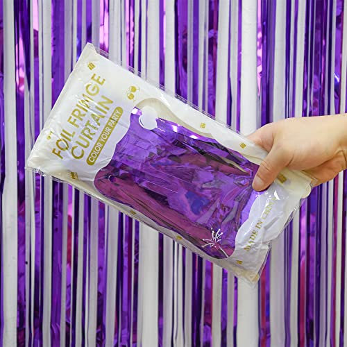 Kioneer Metallic Tinsel Curtains Purple 5 Packs 3 ft x 10 ft Foil Fringe Curtains for Photo Backdrop Door Wall Hanging Window Curtain Party Offiice Decoration